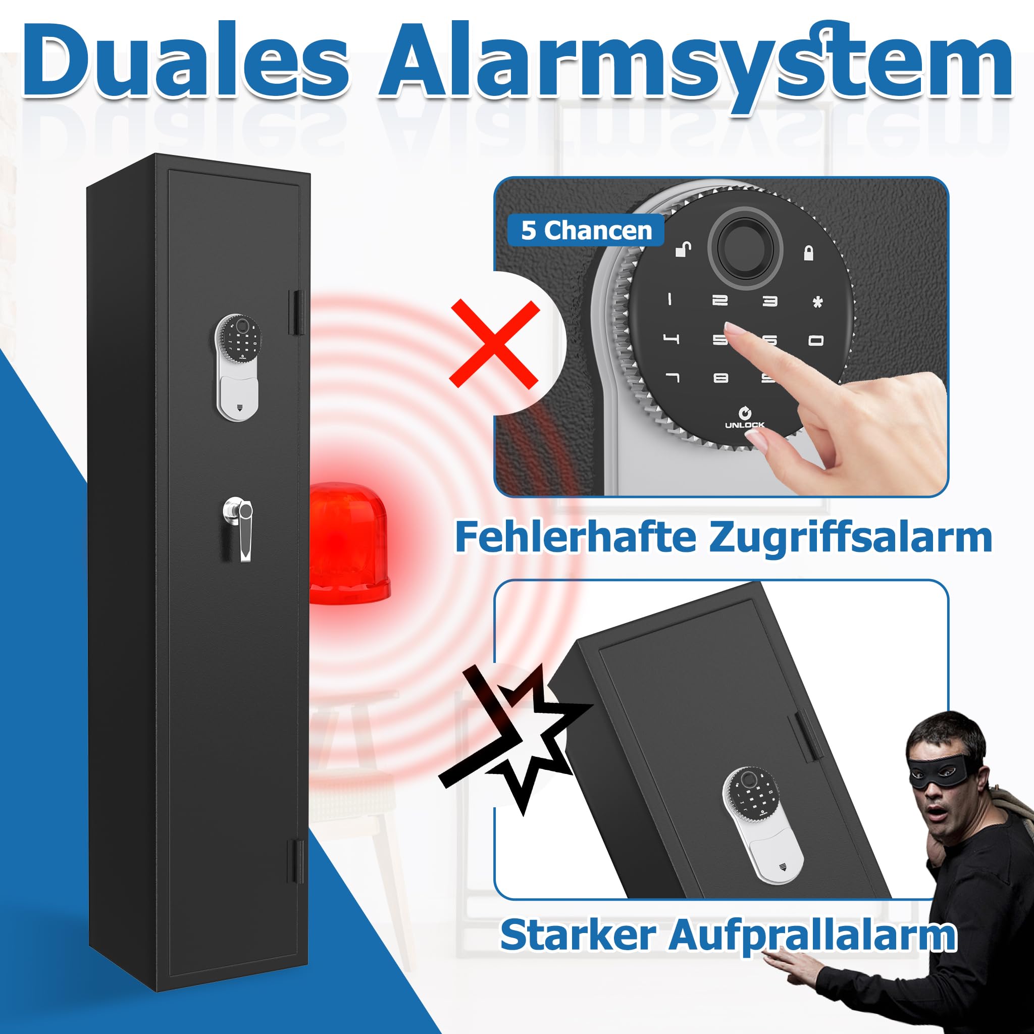 YRHome Szafa bezpieczeństwa Tresor czarna – blacha stalowa Safe z funkcją odciski palców i inteligentną funkcją, regulowane wnętrze, w zestawie 2 klucze