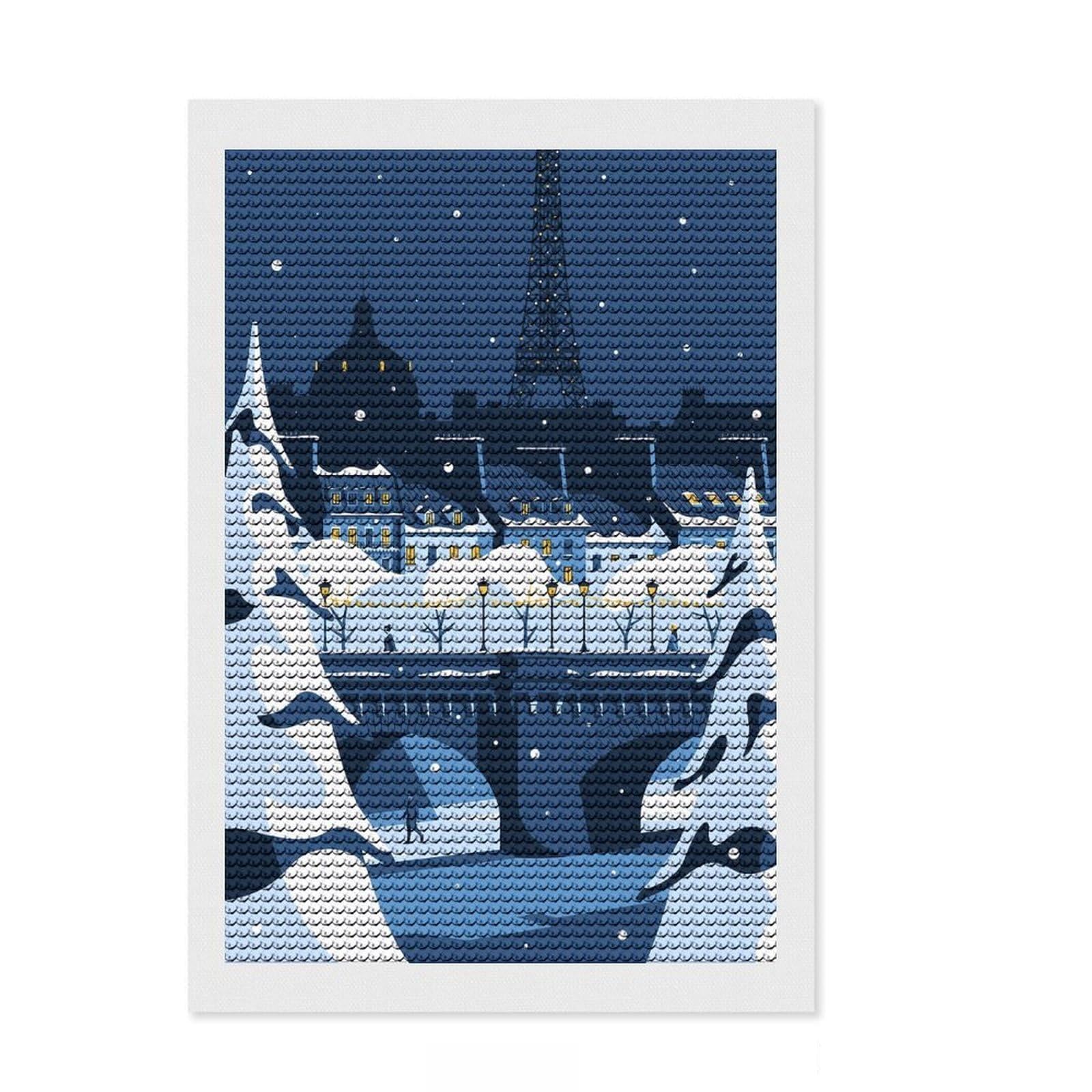Junmoney Snowy Paris Night Diamond Painting Canvas Set 8"x12", Pleasing Wall Art Project, Creative Leisure Activity, Bedroom Decor