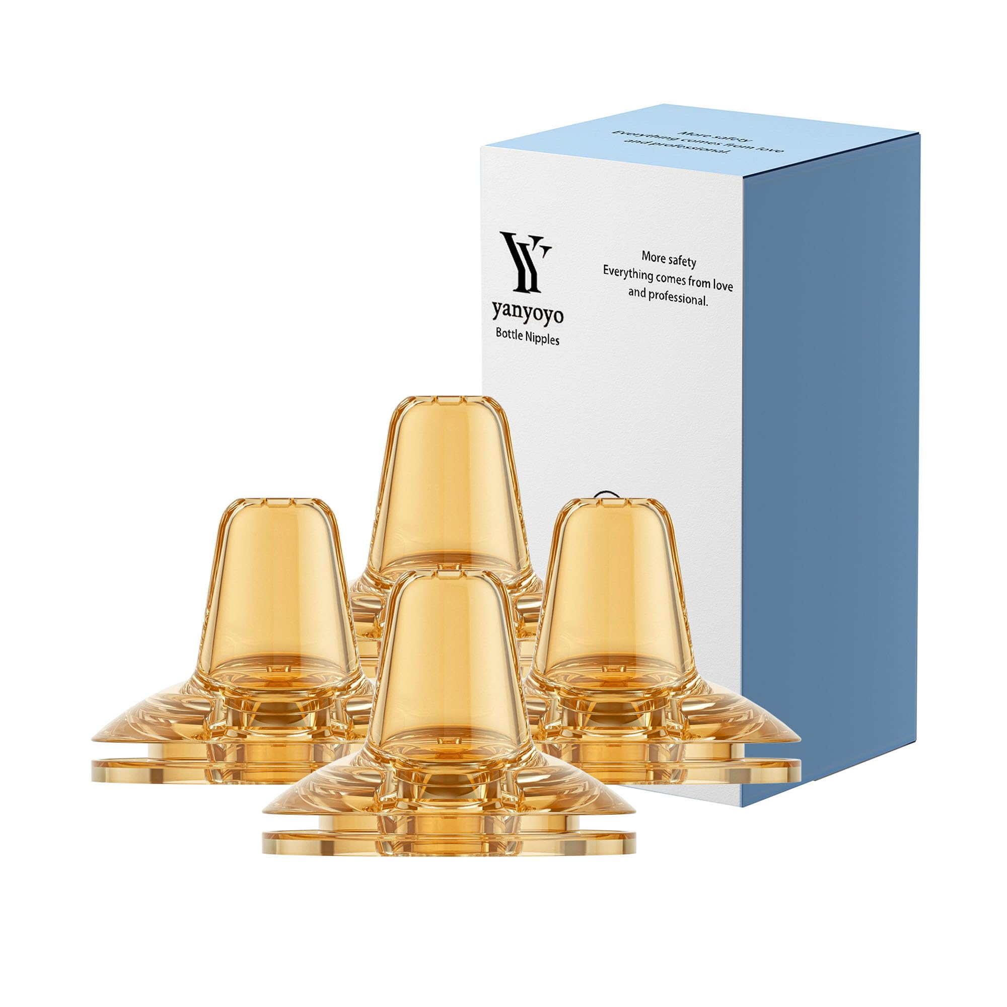 yanyoyo Sippy Spout Nipple for Wide Neck Baby Bottle, Natural Silicone Anti Colic Sippy Cup Nipples, 6 Months+, 4 Counts (Spout Nipple-Brown)