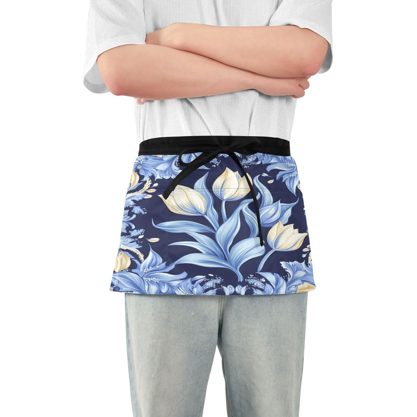 Kigai Wildflowers in Summer Server Aprons for Men Women Water & Oil Resistant Waitress Waiter Waist Apron with 3 Pockets