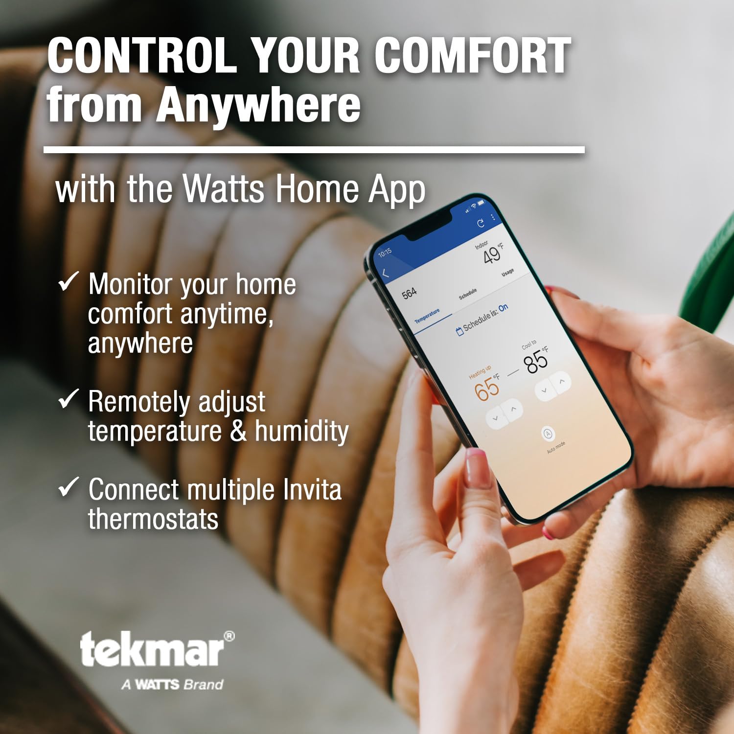 tekmar Invita - Termostato Wi-Fi | Calor de hasta 2 etapas, frío de 2 etapas, ventilador y 2 accesorios o calor de hasta 4 etapas, frío de 2 etapas, ventilador, válvula de marcha atrás y 1 accesorio |