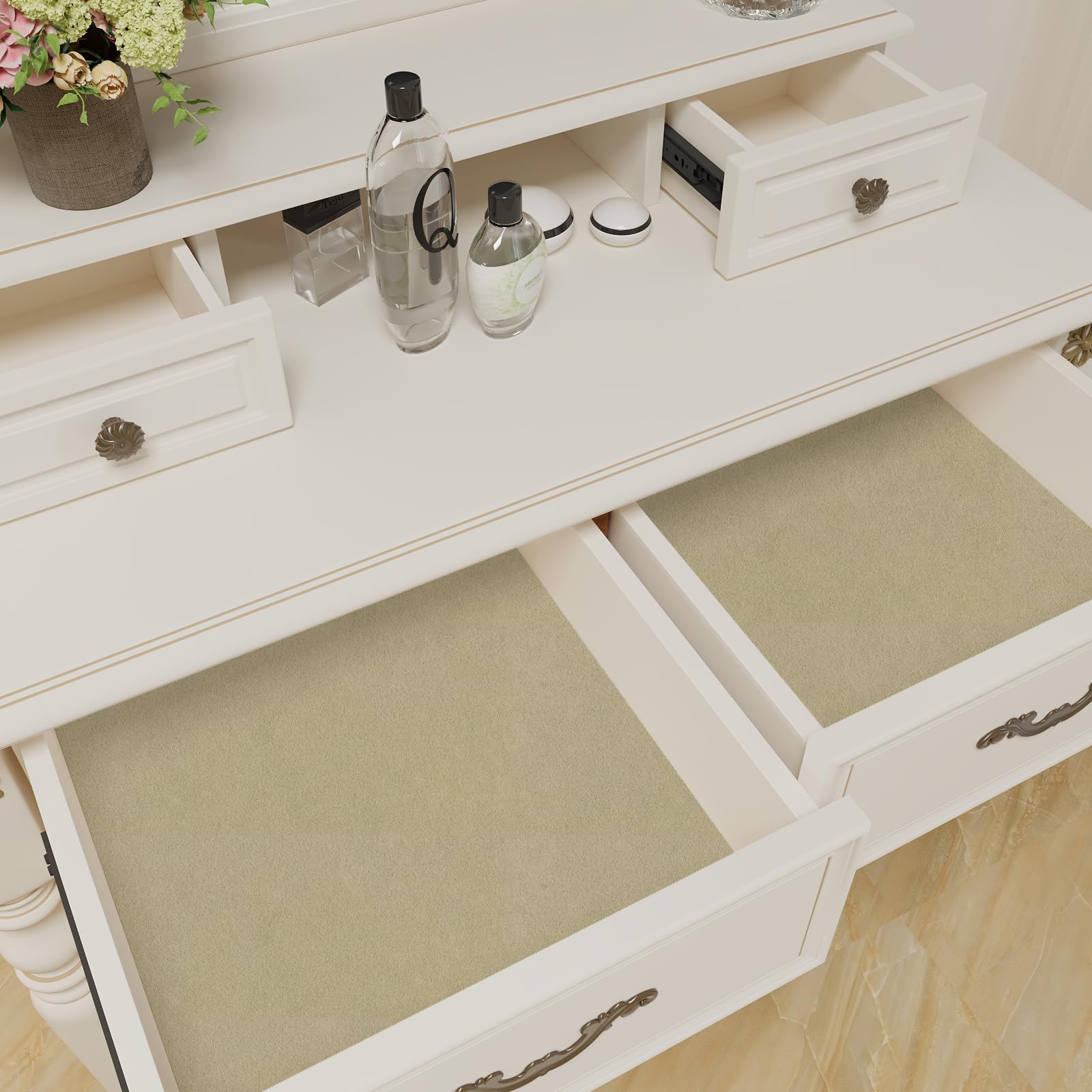 VEELIKE Papier Peint Velours Beige Adhesif pour Meuble Papiers Peints Tissu Velours Doux 40cm x 300cm Papier Peint Adhesif Mural Chambre Papiers Peints Decoratifs Boîte à Bijoux Placard Tiroir