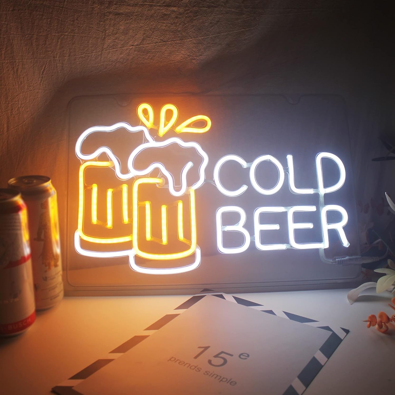 Letrero de neón de cerveza fría para bar de negocios y hogar, luz LED de PET flexible y duradera para pub, cueva de hombre, garaje, regalo único para hombres, padres, propietarios de bares o clubes