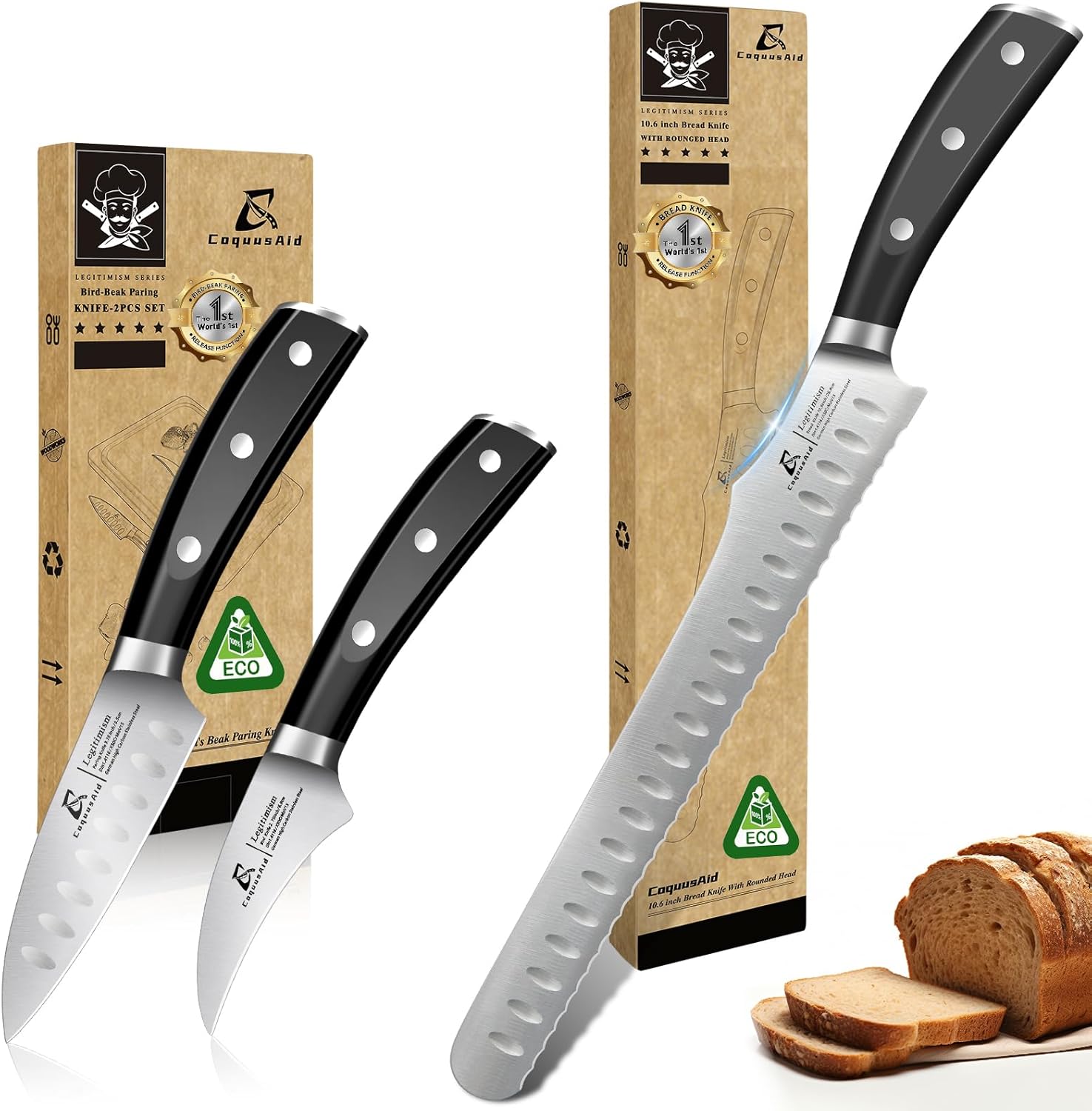 Paring Knife Set 2PCS Fruit & Vegetable+Bread Knife for Homemade Bread