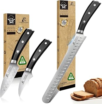 CoquusAid Paring Knife Set 2PCS Fruit & Vegetable+Bread Knife for Homemade Bread