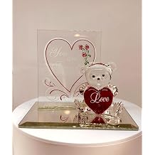 Glass Baron You are Forever My Love Teddy Bear Figurine | Handcrafted Glass Bear with Red Heart | Romantic Gift