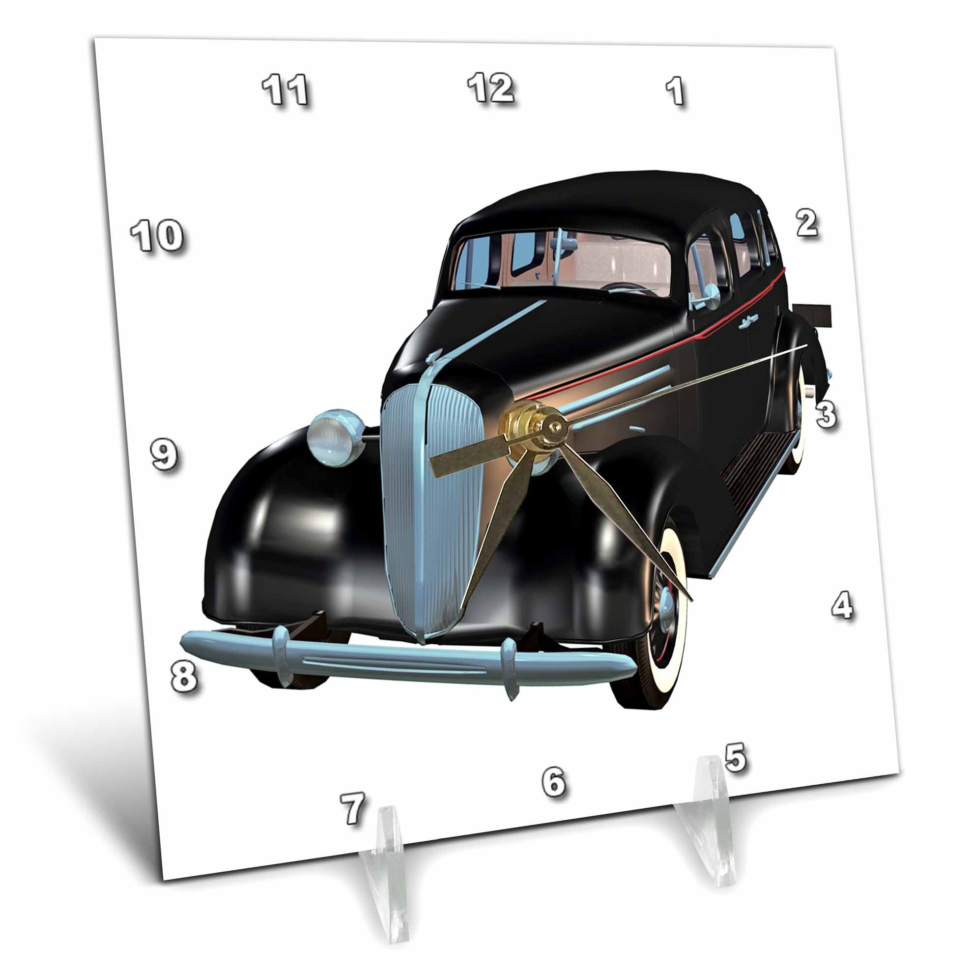 3dRose dc_179985_1 A Classic Black Sedan Desk Clock, 6 by 6