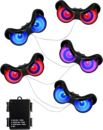 Miniatura 7 de HOUNE Guirnalda de luces de Halloween con temporizador, 3 modos de iluminación, ojos miradores, impermeable, funciona con pilas, para decoración de