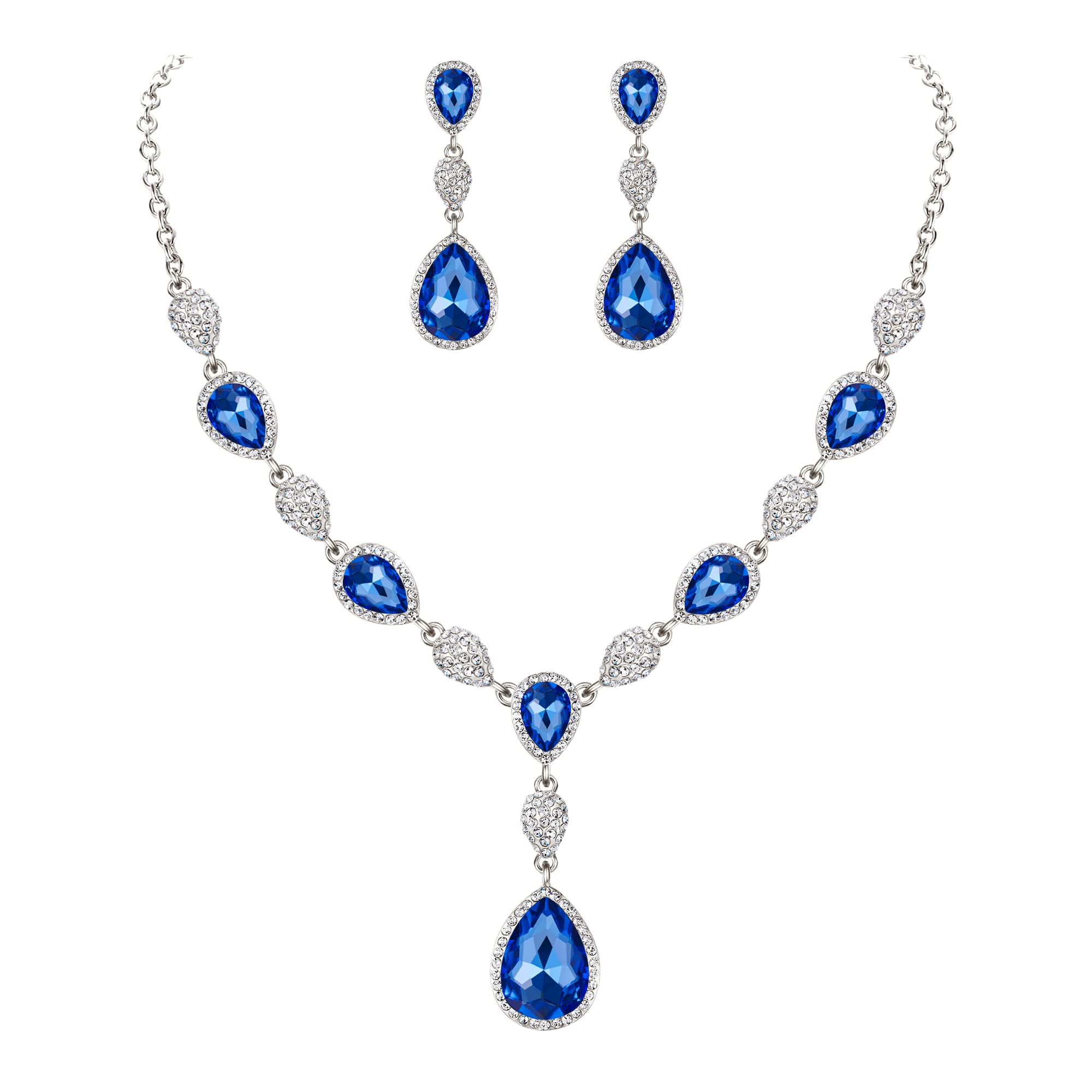Clearine Juegos de Joyas de Mujer Cristales Forma Agua Gota Lágrimas Collar y Pendientes para Novia Boda Fiesta Elegante