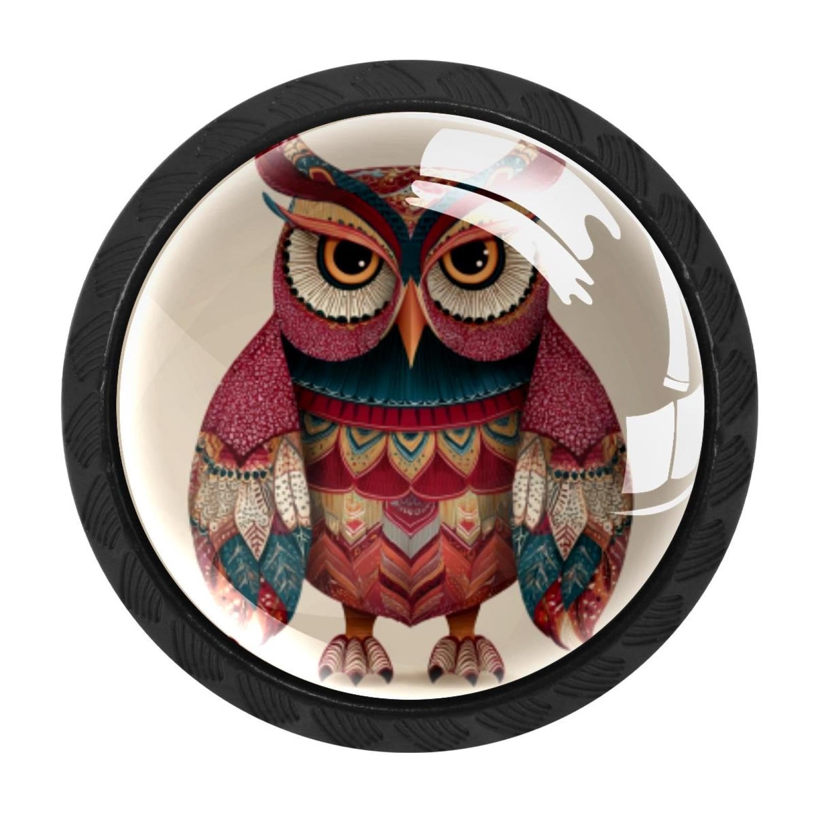 CHENZZZZ 4 Pack Ethnic Tribal Cartoon Animal Owl (1) Kitchen Cabinet Knobs Drawer Knobs Dresser Knobs Matte Black Zinc Knobs Drawer Pulls Door Knobs Dresser Drawer Handles Knobs for Dresser Drawers