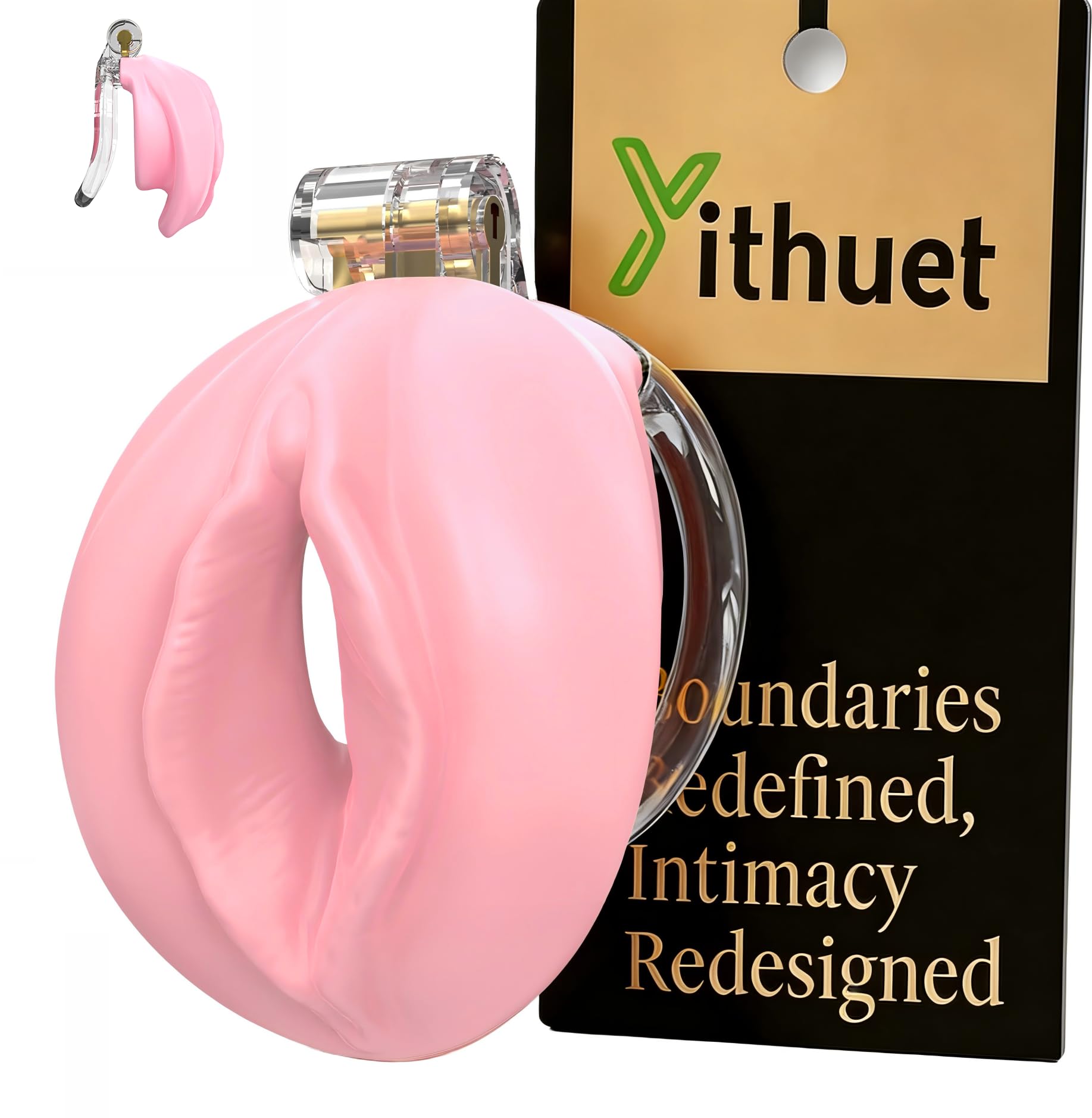 Pink Sissy Vagina Style Soft Chastity Cage Yithuet Flat Cock Cage Extra Small Pink