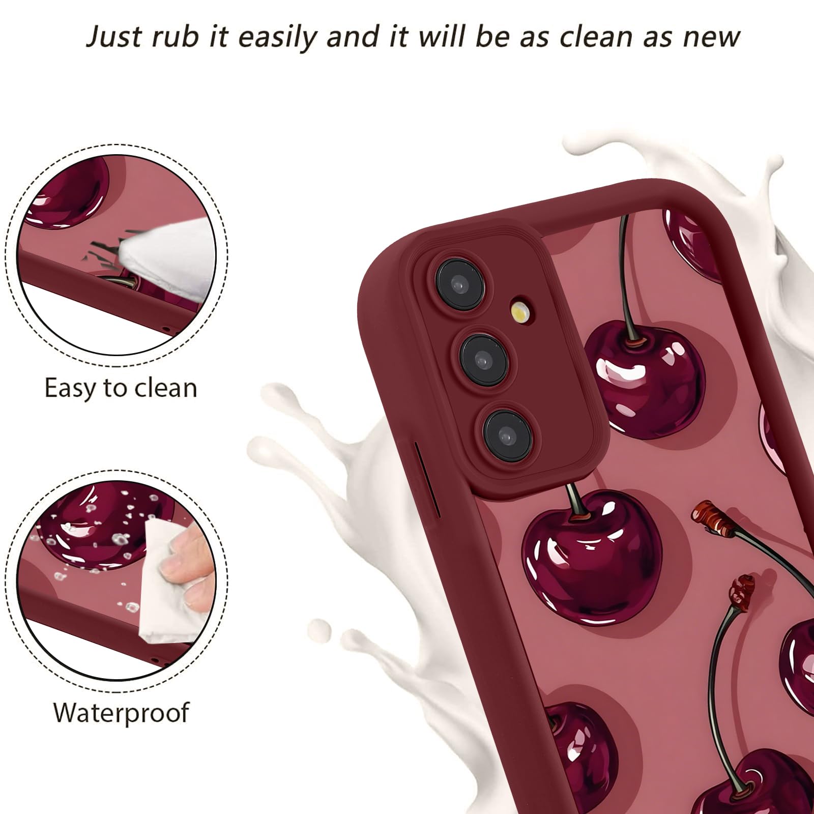 Cover per Samsung Galaxy A16 5G 6,7", Cellulare Rosso Silicone Morbido Custodia per telefono Aesthetic Rosso Ciliegia Motivo Disegno Protezione Fotocamera Antiurto Case per Ragazze Donne
