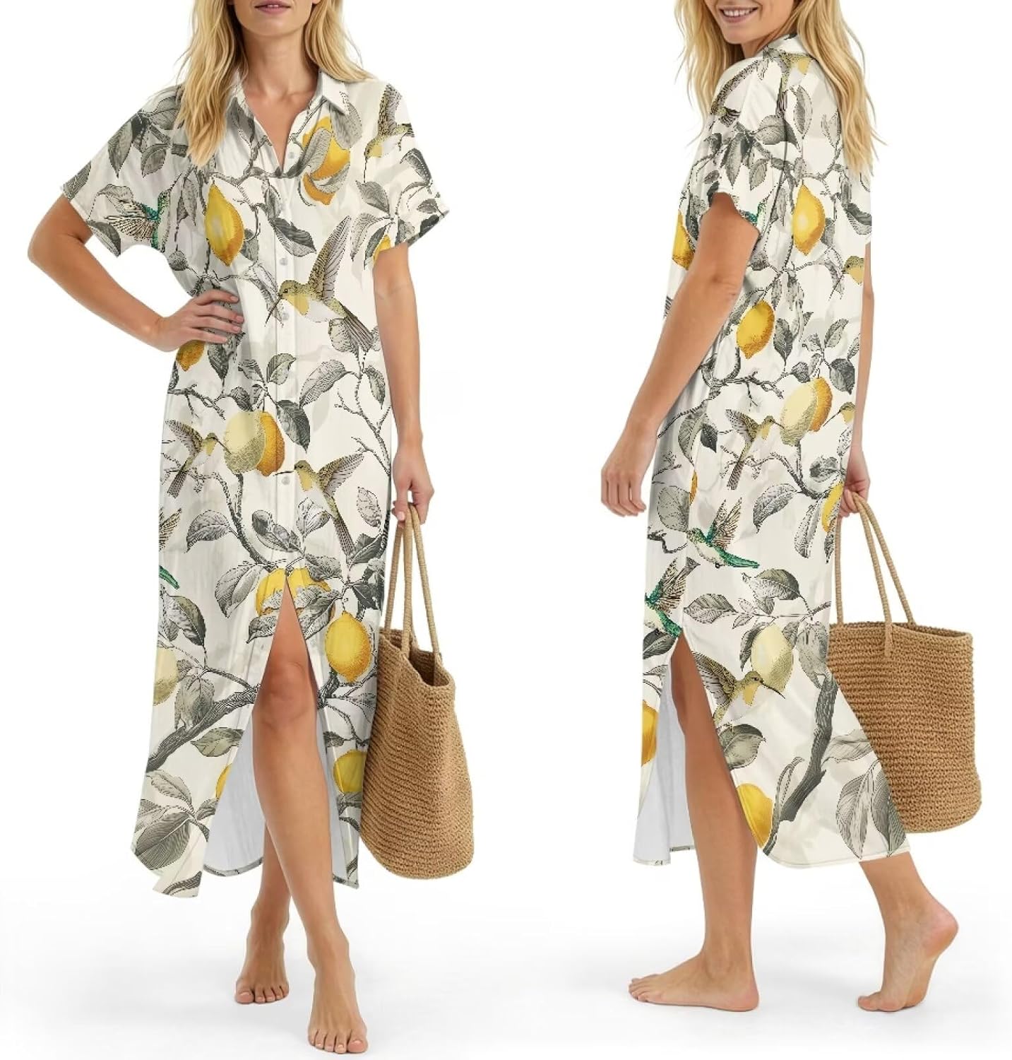 Xhuibop Button Down Cover Ups for Swimwear Women Long Kimono Swimsuit Cover Ups Shirt Blouse XS-2X