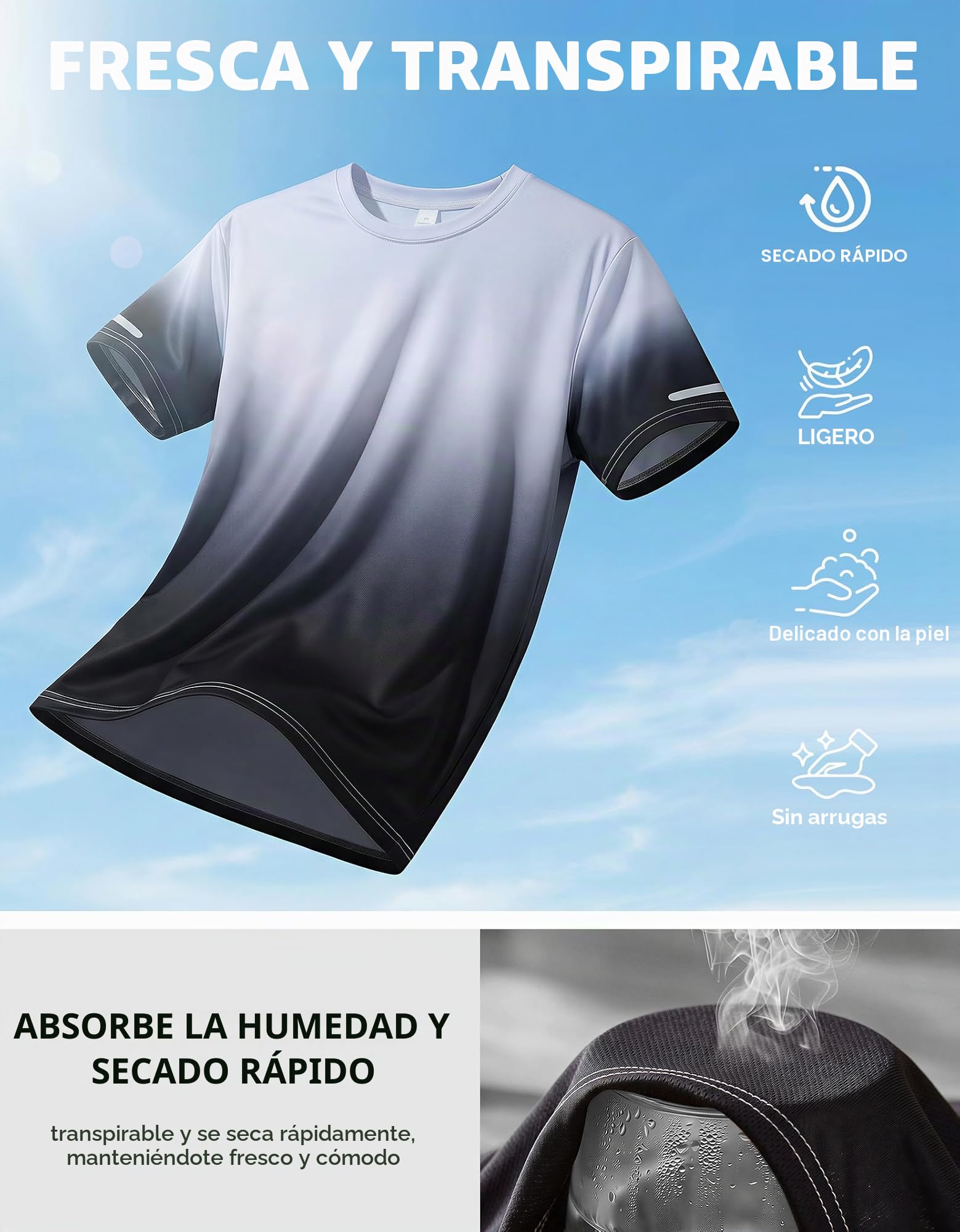 Cimic 1 o 3 Piezas Camiseta Deporte Hombre, Impresión Camisetas Manga Corta Hombre, Secado Rápido Respirable para Running Gimnasio