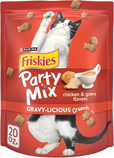 Purina Friskies Party Mix Gravylicious Crunch Chicken Cat Treats, 20 oz Pouch - Teeth-Cleaning Crunchy Snacks