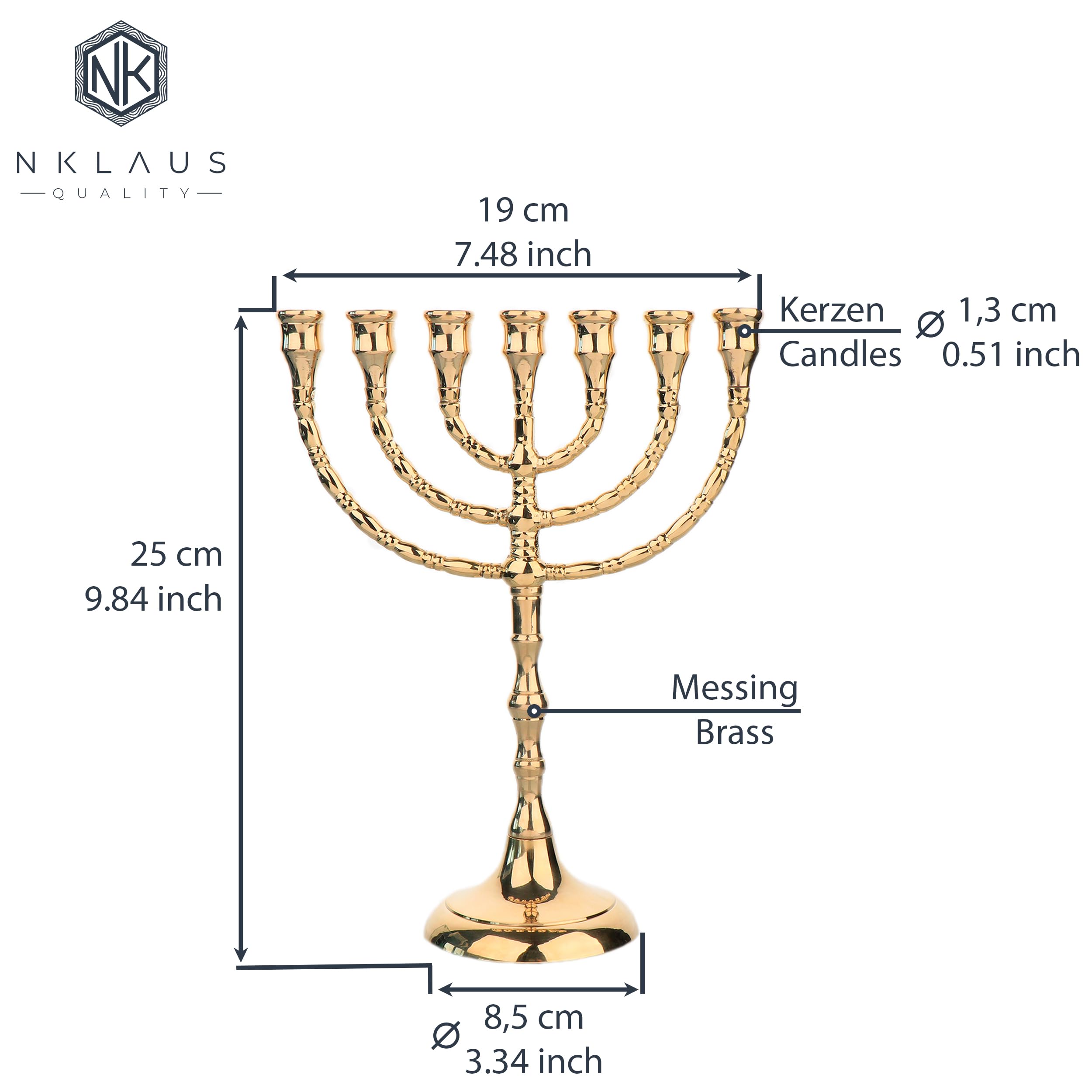 NKlaus Menorah in ottone fatto a mano portacandele 25 cm 2791