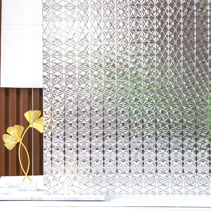 Sichtschutzfolie für Fenster 3D-Eissternmuster, statisches Retro-Dekorationsbadezimmer, Milchglas-Folienfenster(60x100cm)