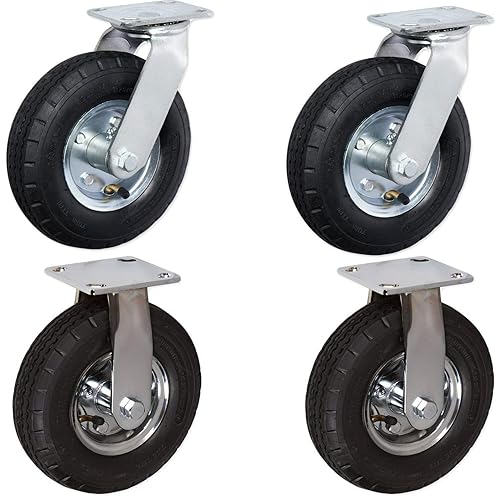 CasterHQ Juego de ruedas neumáticas giratorias de 10 x 3.5 pulgadas, 4 capas, 350 libras por 1400 libras por juego de capacidad, llenado de aire,