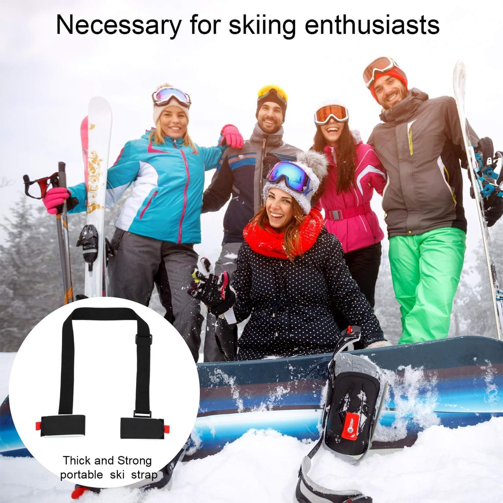Lot de 3 sangles de transport de ski réglables pour skis, bâtons, enfants et adultes