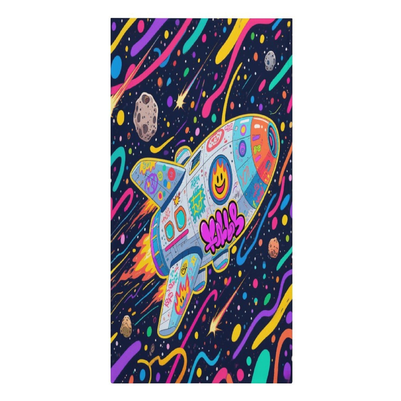 Fekiloot Men's Style Graffiti Spaceship Large Beach Towel, Travel Towel For Adults Wo, Pool Towels For Beach, Camping, Swim Pool, Gym, Sports& Yoga 61.4"X30.3"