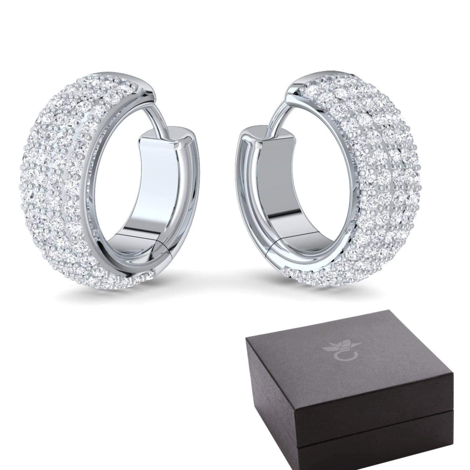 Creolen breit Zirkonia weiß (Diamanten Ersatz) Silber 925 rhodiniert | Ohrringe inkl. Luxusetui Design Creolen Zirkonia Ohrringe Silbercreolen Kreolen
