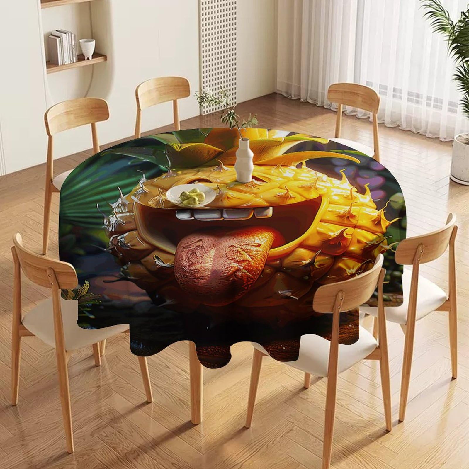 Nappe ronde en tissu imperméable lavable 152 cm motif ananas de cuisine