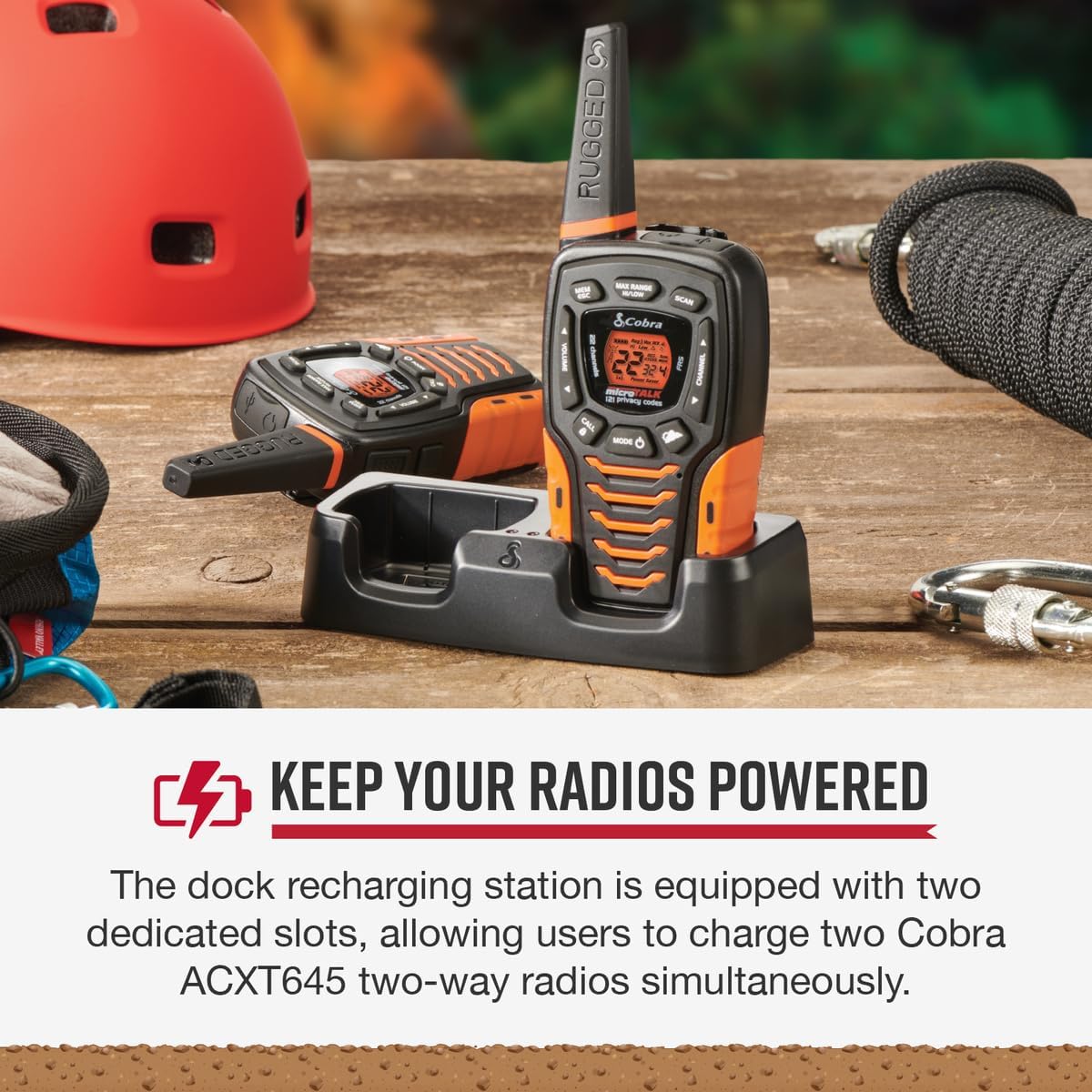 Cobra ACXT 600 Dock Charging Station for 2 Walkie Talkies with UBS Charging Cable - Dual Desktop Portable Charger, Compatible with ACXT645 Model (Pack of 4)