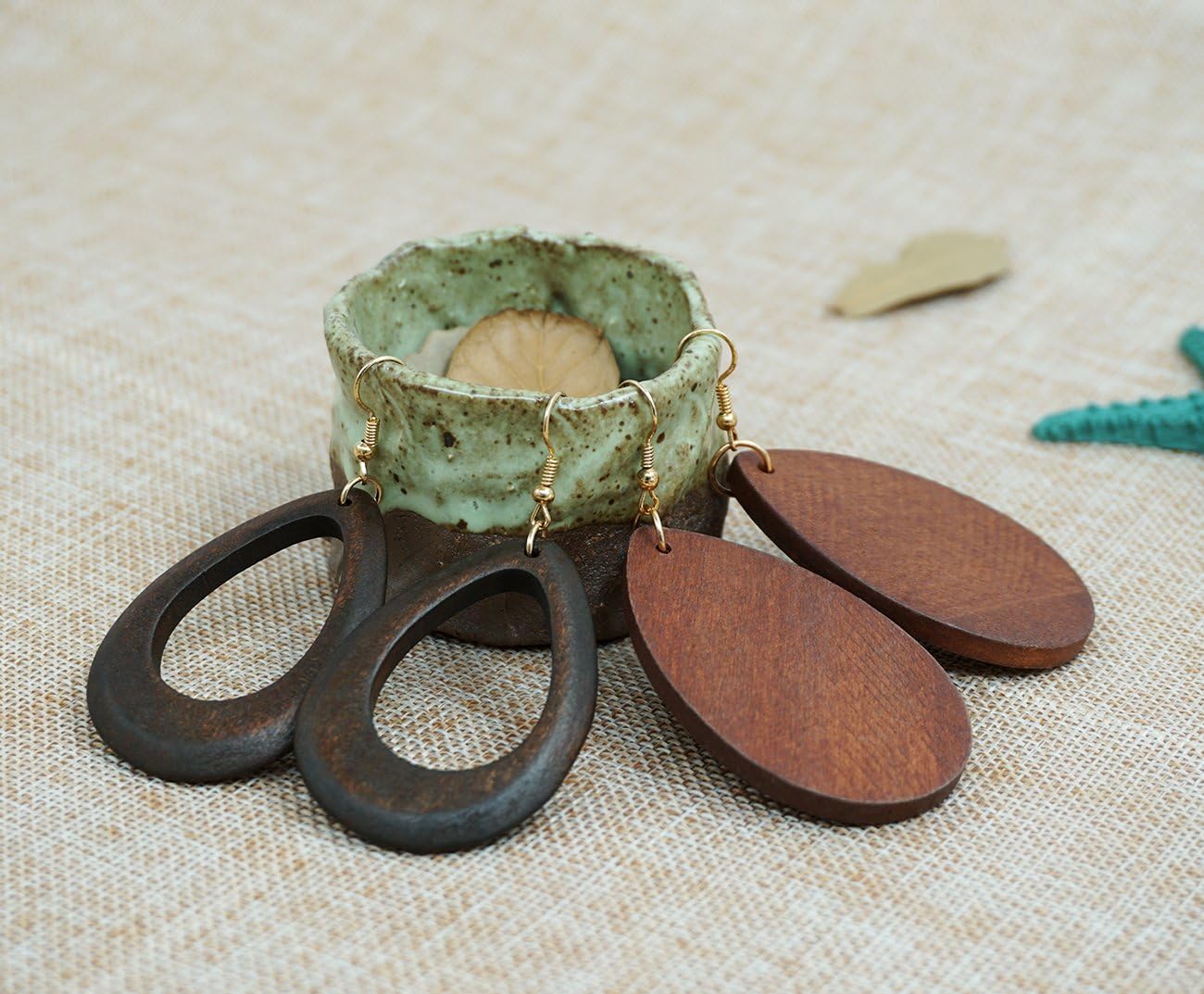 Wood Earrings Natural Wooden Teardrop Earrings Geometric Lightweight Drop Earrings for Women - Image 7