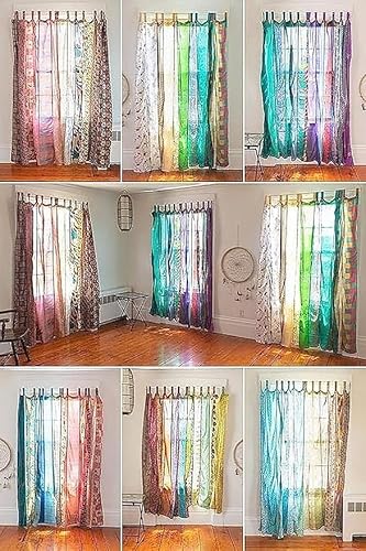 KR VISION Indian Handmade Silk Saree Fabric Curtain Decorative Boho