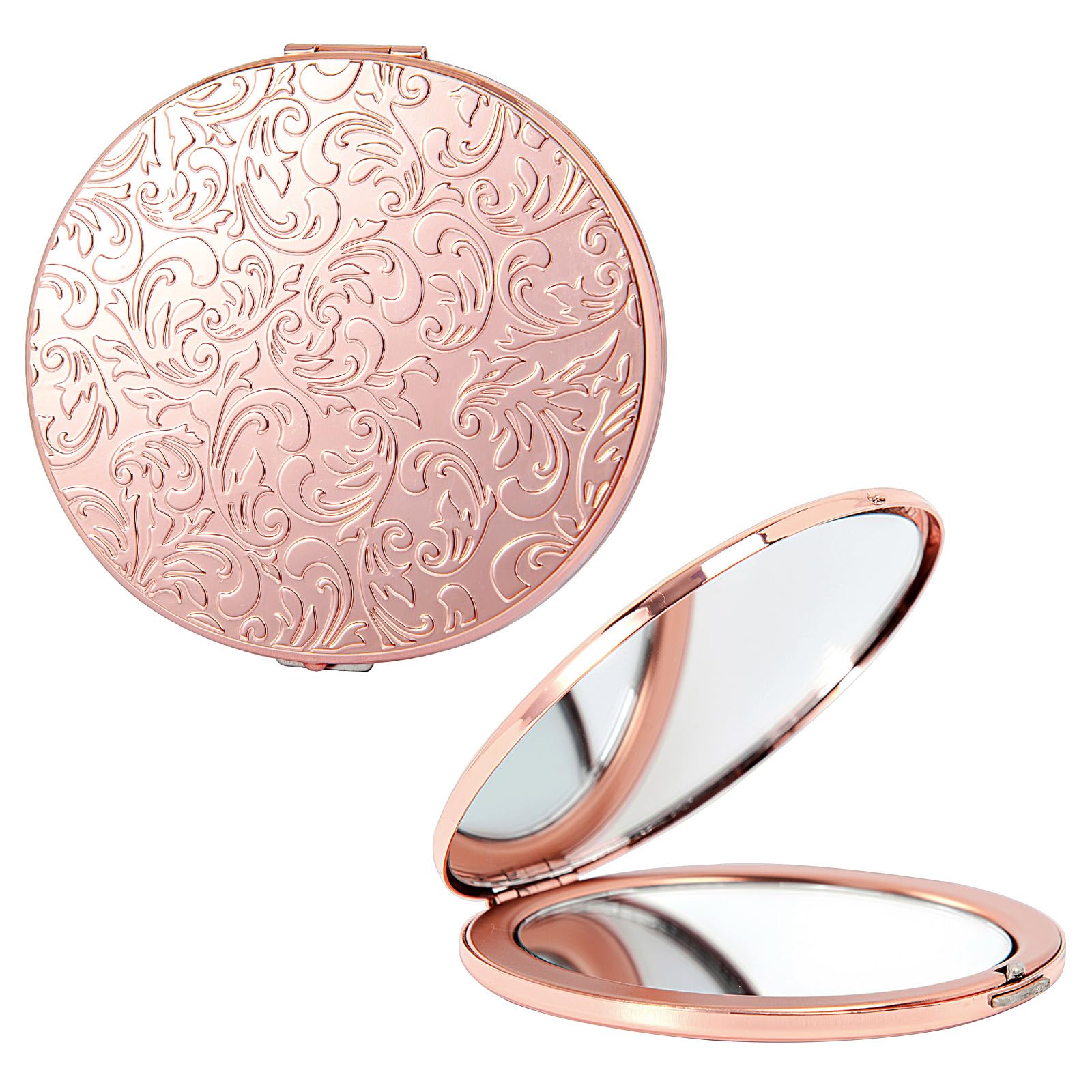 Mini Miroir Pliant Ovale en métal, Pratique, Compact, Beau, Robuste et Durable, loupe 1X/2X. (Ovale Motif-Rose)