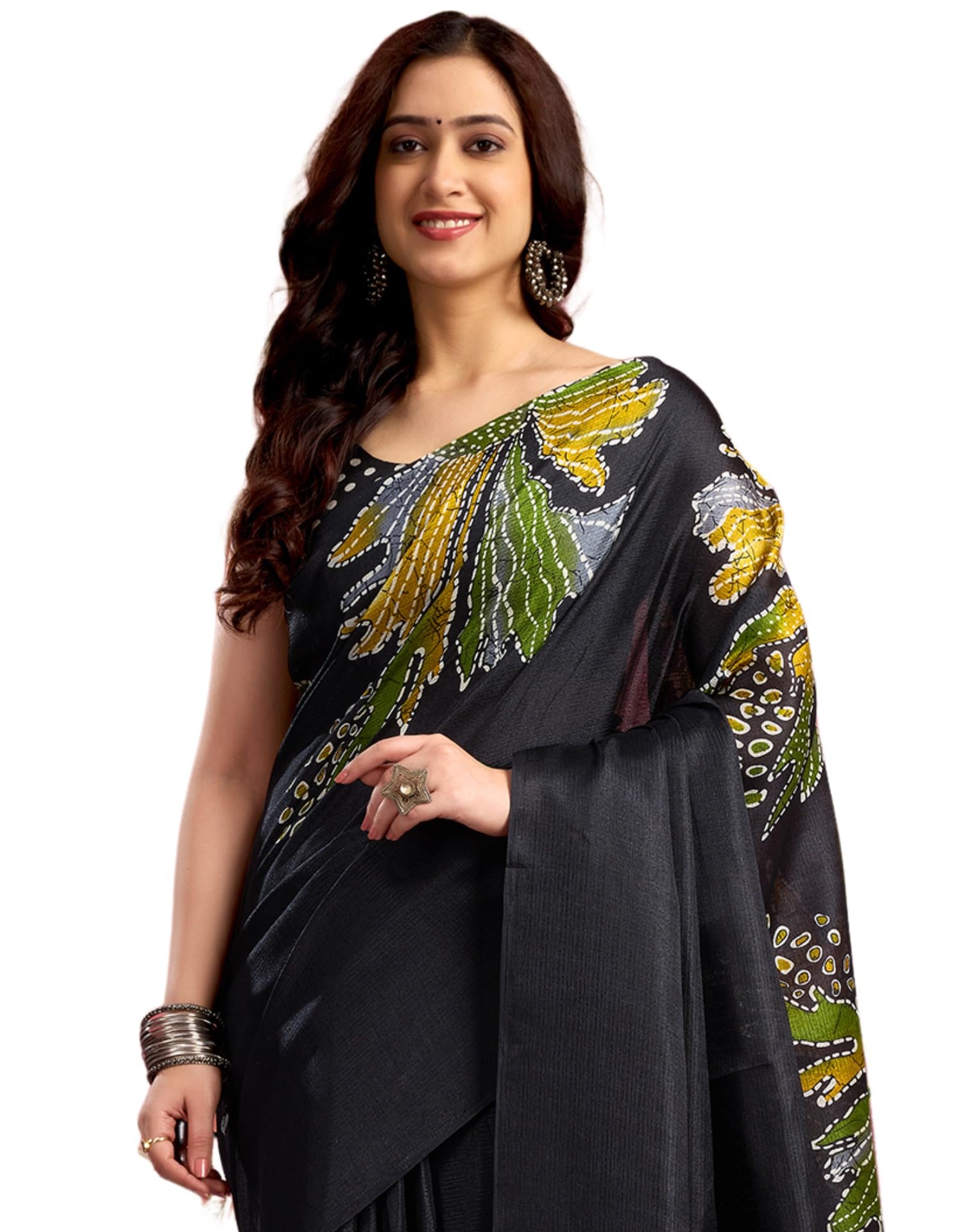 siril Women's Vichitra Silk Printed Saree With Unstitched Blouse Piece-picture-8