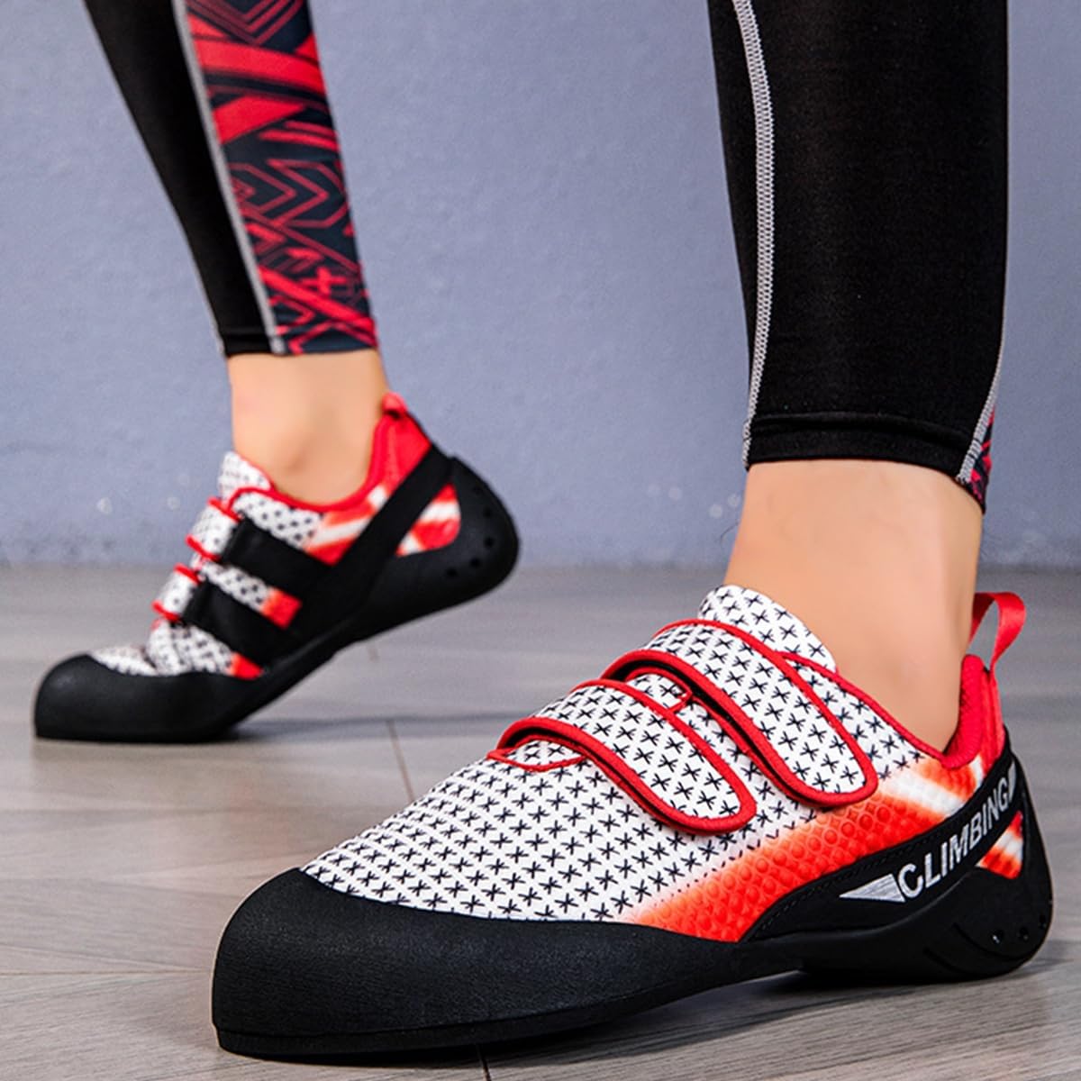 Climbing Shoes for Men Professional Slip-Resistant Lightweight Bouldering Training Shoes with Hook-and-Loop Breathable Upper