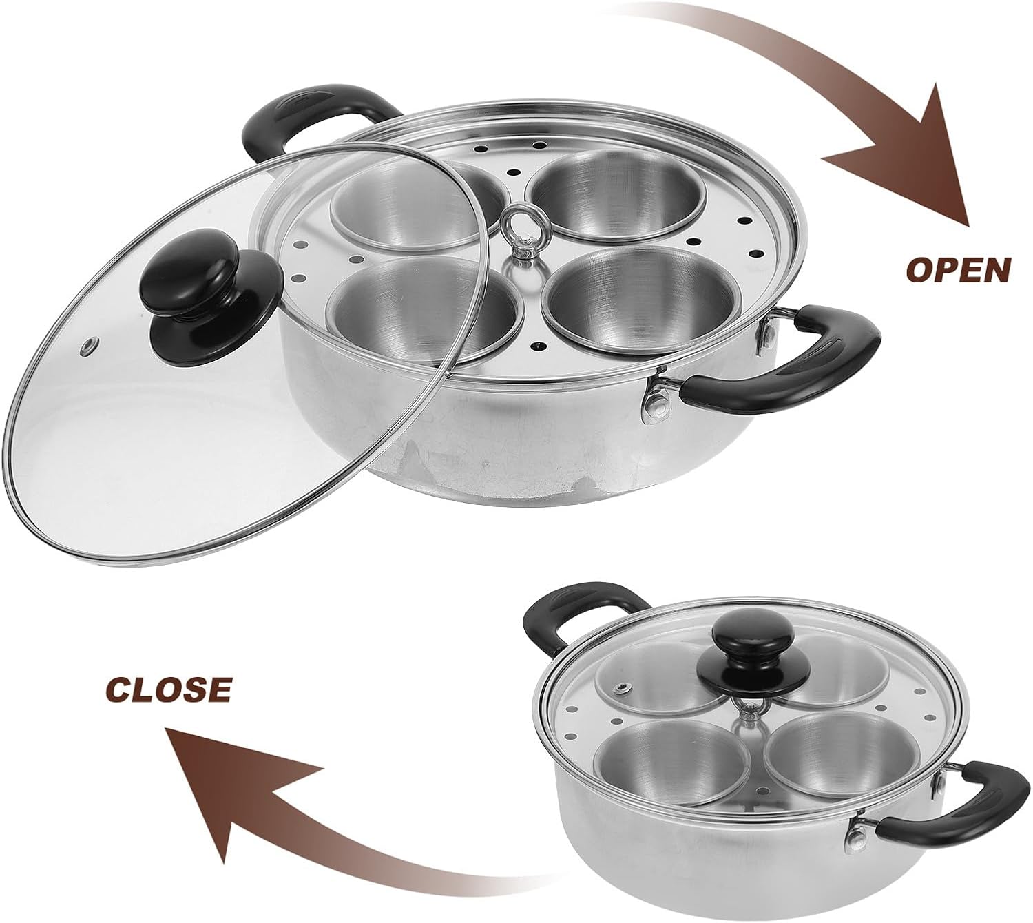 Stainless Steel 4 Cup Egg Poacher With Detachable Cups Poached Egg Maker With Lid & Handle Non Stick Stove Top Breakfast Brunch Cooking Pan