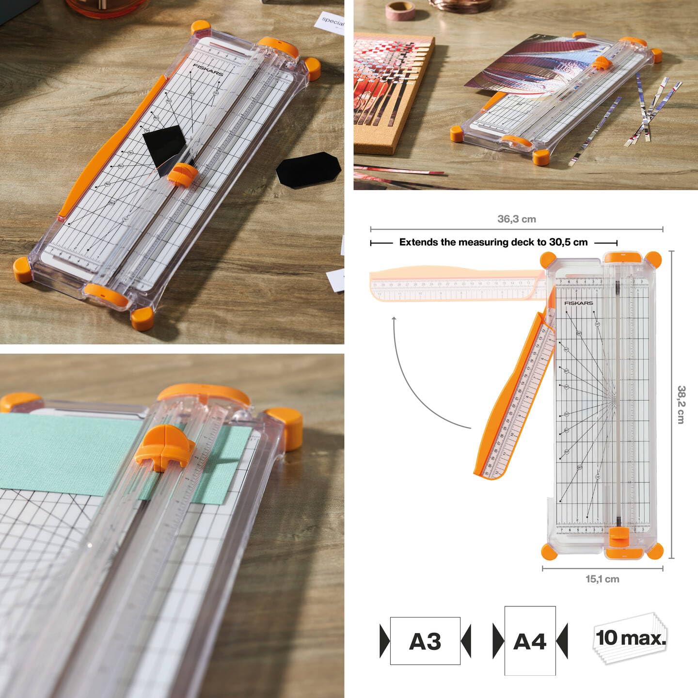 Fiskars Massicot SureCut, A4, Base Étroite, Ligne de Coupe, Blanc/Orange, 1077799
