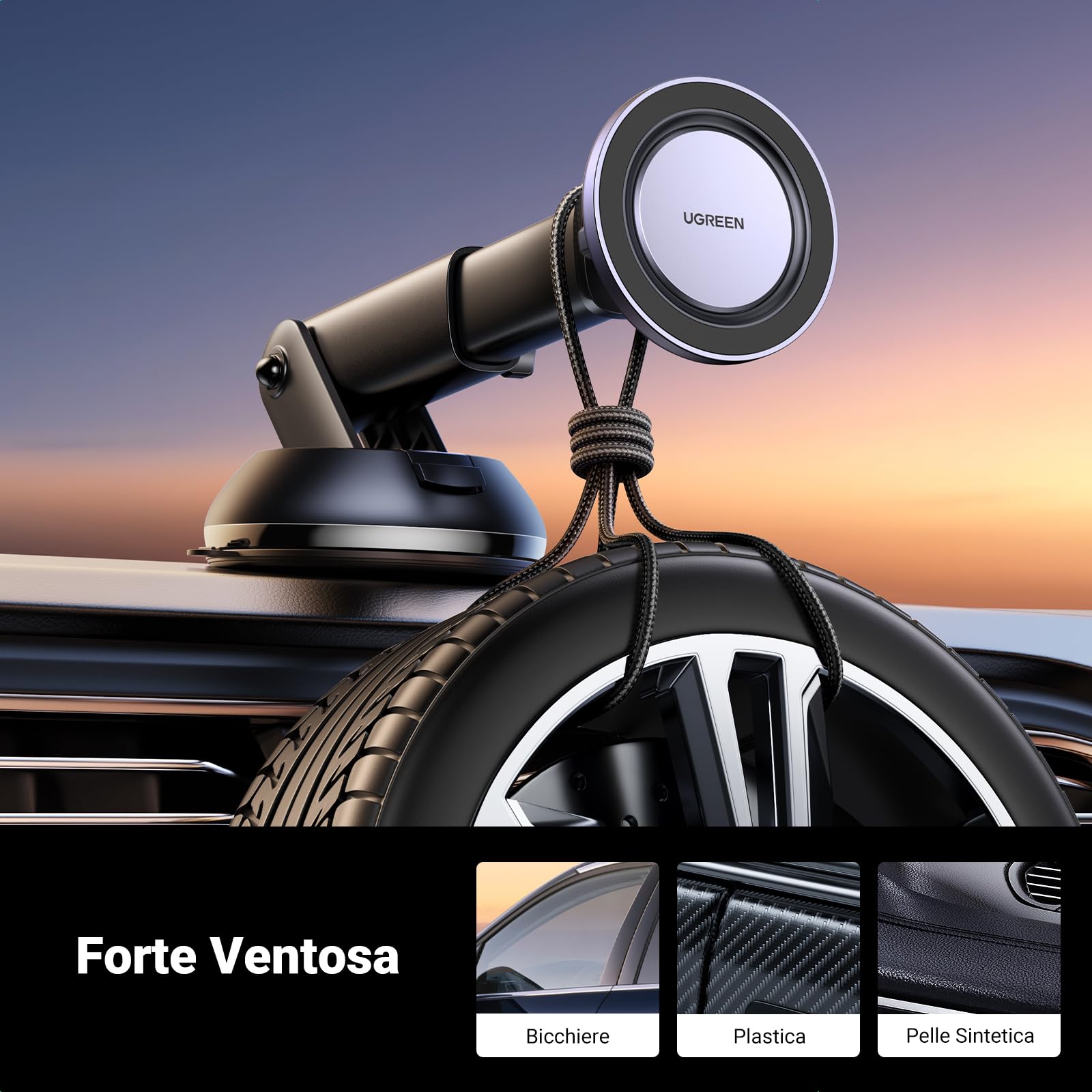 UGREEN Supporto Telefono Auto Magsafe 2 in 1, Porta Cellulare Macchina Per il Cruscotto & Bocchette di Aerazione e Parabrezza Compatibile con iPhone 16 15 14 13 Plus Pro Max, Galaxy, Xiaomi, ecc.