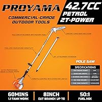 Vista 2 de PROYAMA 90-180 Degree 42.7cc Head Adjustable Pole Chainsaw for Tree Trimming with 12 inch OREGON Cutting Bar & OREGON Chain 38-inch Extension for a