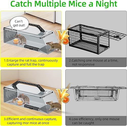 Miniatura 7 de Trampa para Ratones Humana Mejorada 2026 para Interiores, Trampa de Jaula Viva para Animales con Pestillo de Seguridad, Trampa Transparente para