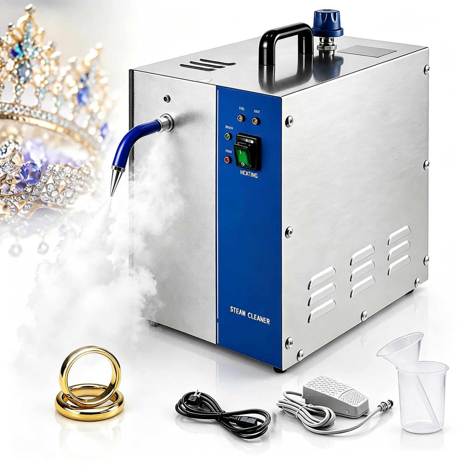 Limpiador de Joyas a Vapor y Lavadora de Gemas, máquina de Limpieza eléctrica de 2L/4L, vaporizador de Alta presión de 135°C para Joyas y Relojes de Oro, Plata y Diamantes 4L