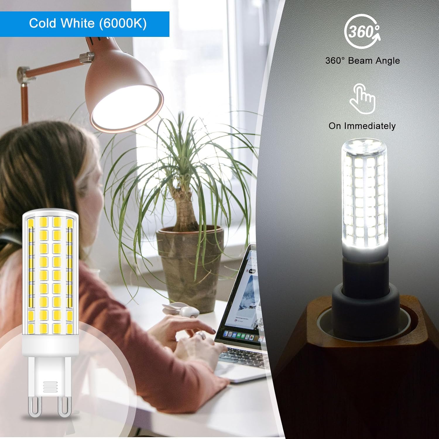 G9 Led Bulbs 8W Chandelier Light Bulbs (80W Halogen Equivalent) 6000K Daylight White,T4 G9 Ceramic Bi Pin Base 800LM 110V-130V for Crystal Chandelier, Pack of 5