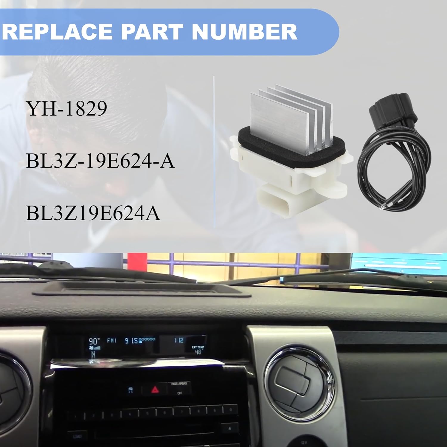PANNUOSCS Blower Resistor with Harness YH-1829 Compatible with 2010-2017 Ford Expedition 2010-2014 Ford F-150 2011-2017 Lincoln Navigator Auto Temp Control BL3Z-19E624-A