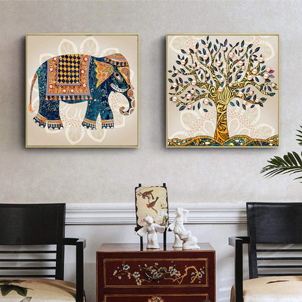 Amazon｜アフリカアートパネルキャンバス絵画インテリアインド象