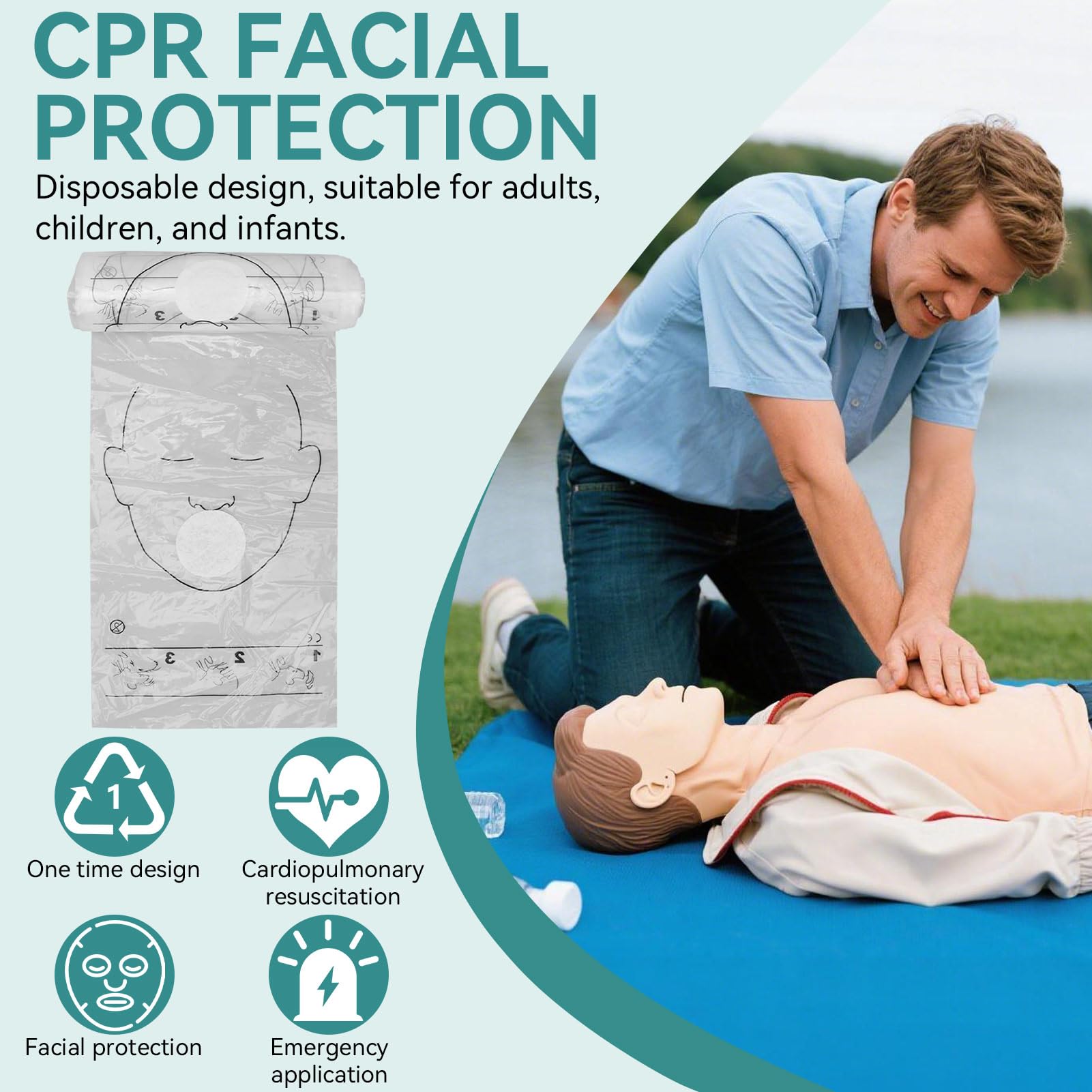 1 Rotolo di Barriera Per Rianimazione Cardiopolmonare, Visiera Monouso Per Protezione Personale, Visiere Facciali Per Rianimazione Per Uso di Emergenza