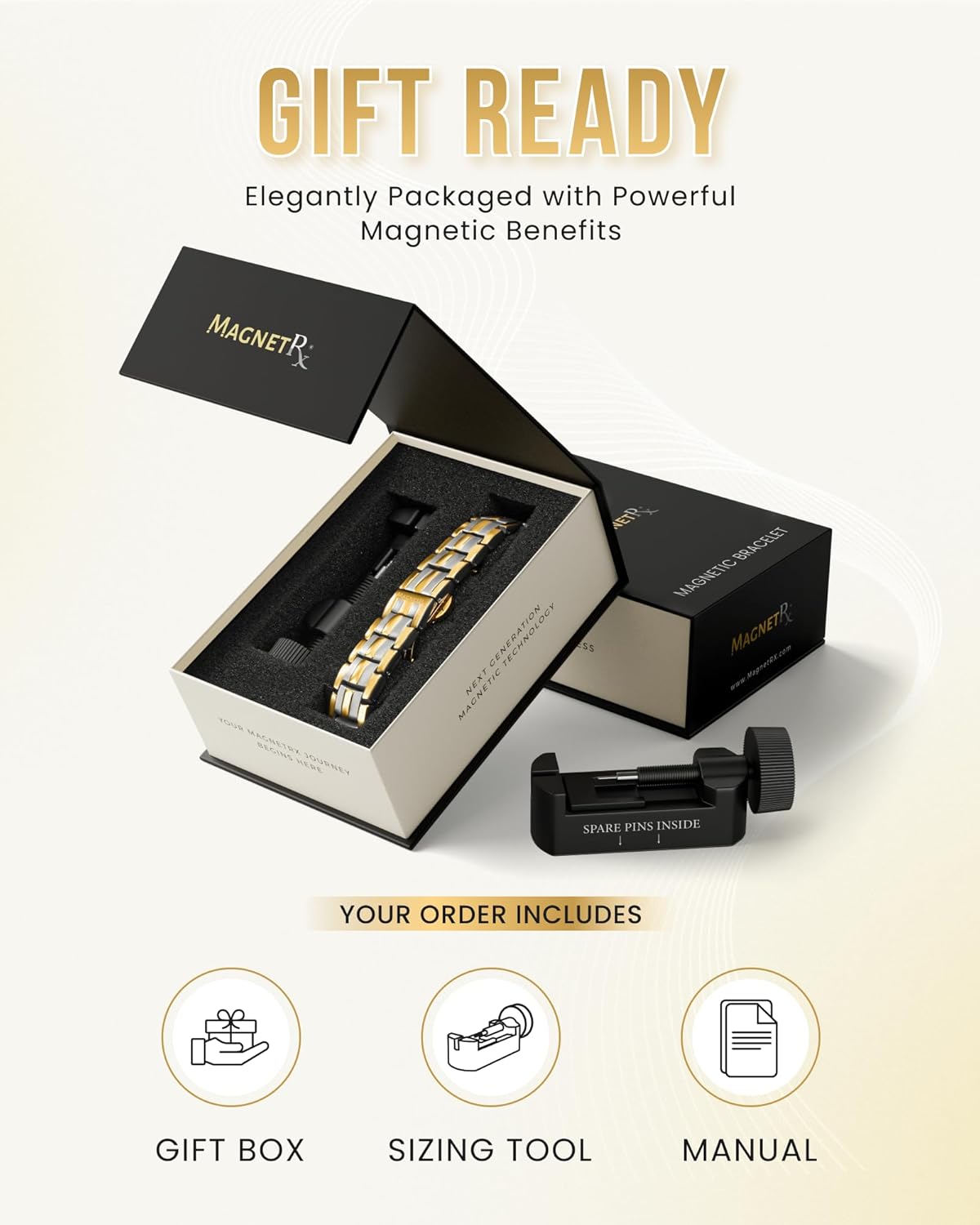 MagnetRX® Magnetic Bracelets for Men - EllipseMAX 5X Strength 5,000 Gauss Magnets - Designed in USA & Patent Pending - Premium Titanium Mens Magnetic Bracelet & Adjustable Length (Silver/Gold) - Image 7