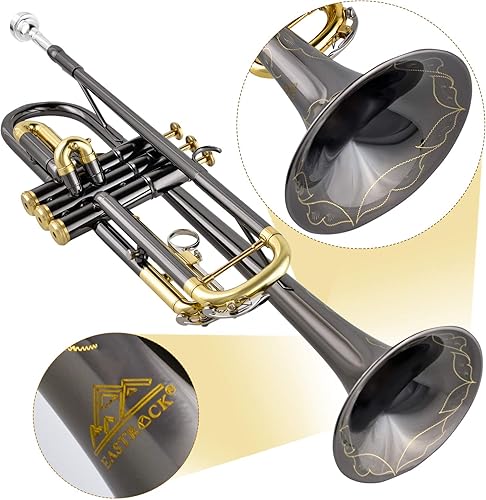 Miniatura 6 de EASTROCK Bb Trumpet Juego de trompeta estándar con estuche de transporte, guantes, boquilla 7C, kit de limpieza, varilla de afinación, níquel negro