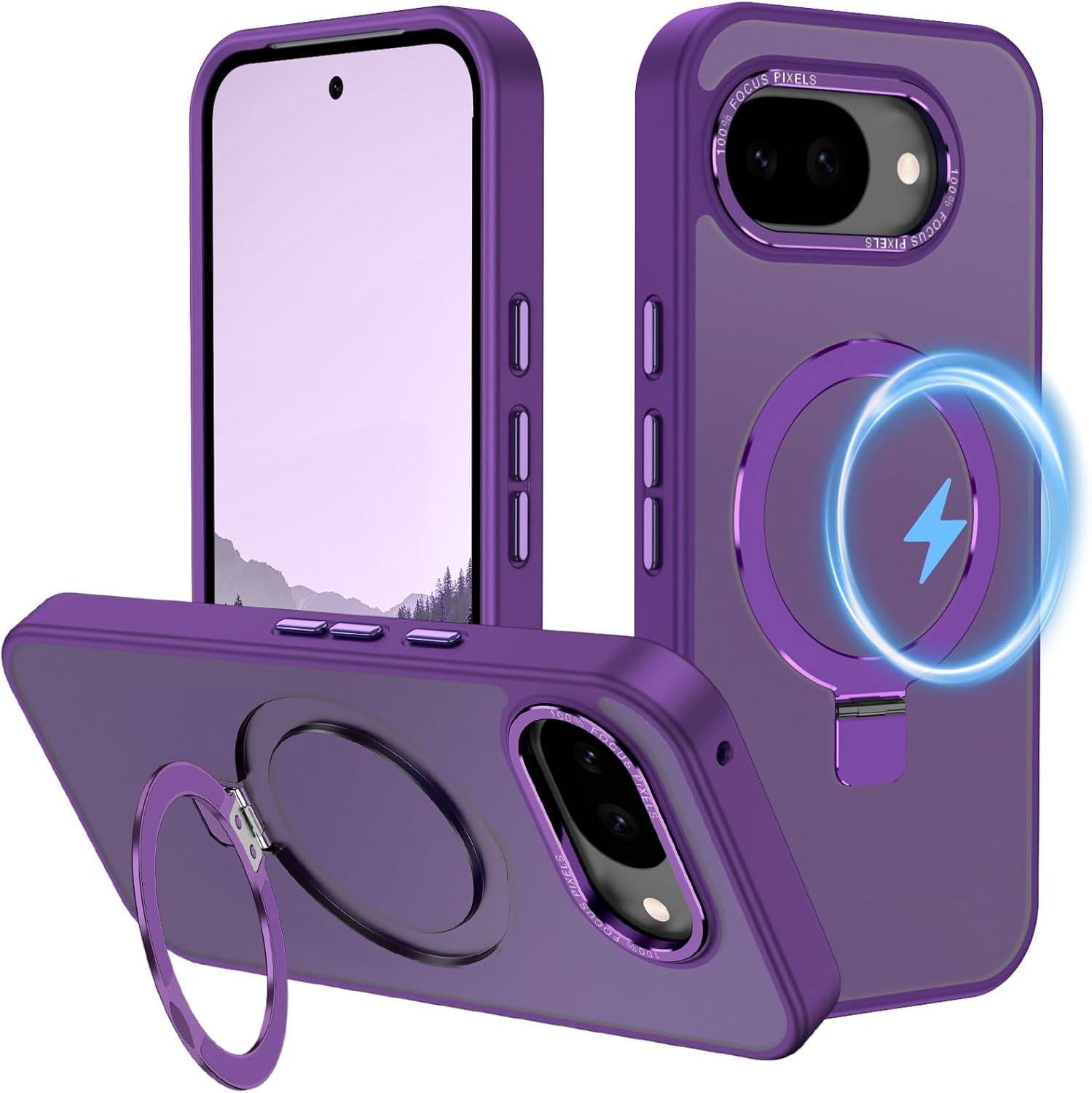 for Google Pixel 10A Case | Magnetic Kickstand Ring | Fit for MagSafe | Military-Grade Shockproof Protection | Slim Translucent Matte Cover, Deep Purple