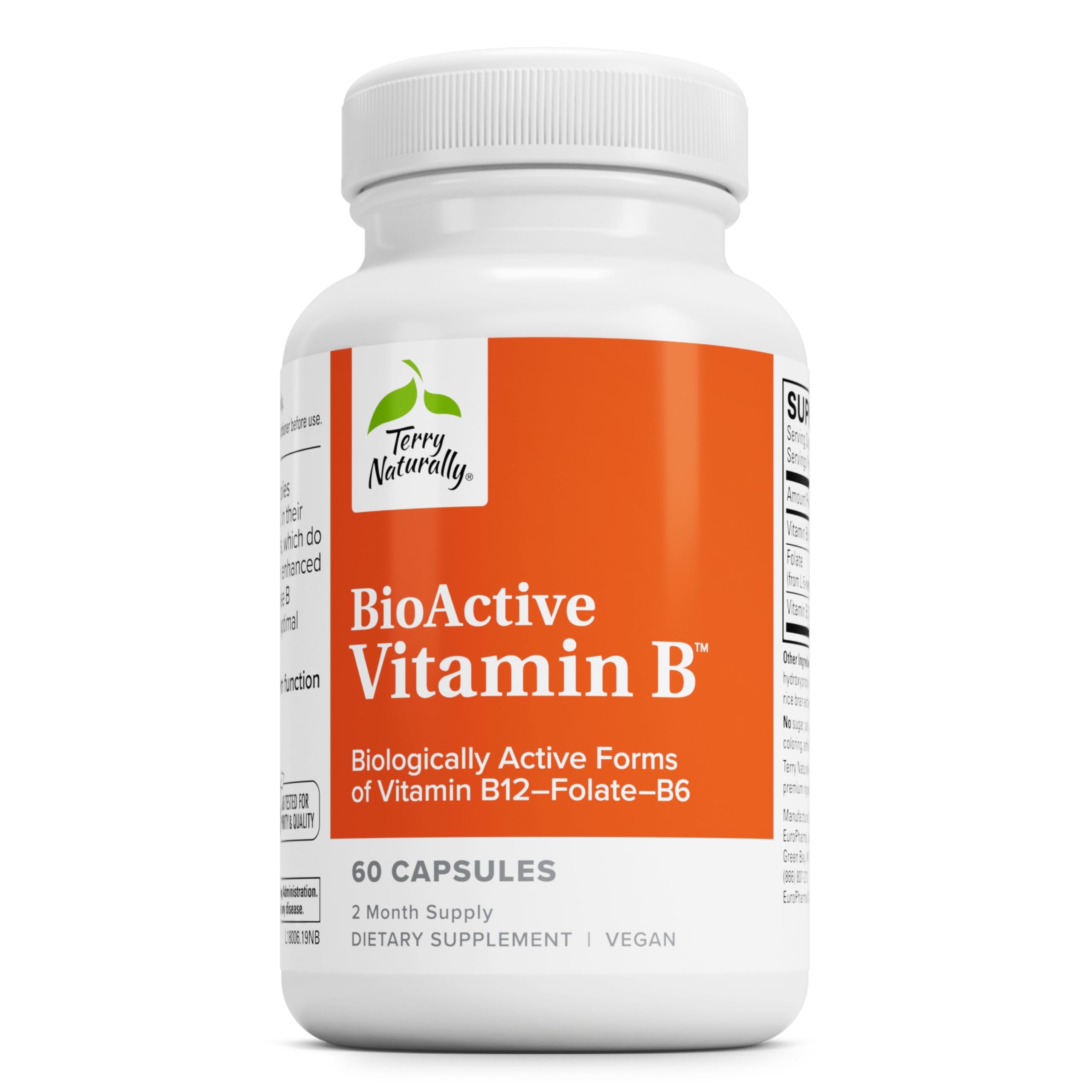 Terry NaturallyBioActive Vitamin B - Aid Heart Health with Bioactive B Vitamins - Supplement with Folate & Calcium - B Complex Vitamin to Aid Nervous System Function - 60 Capsules