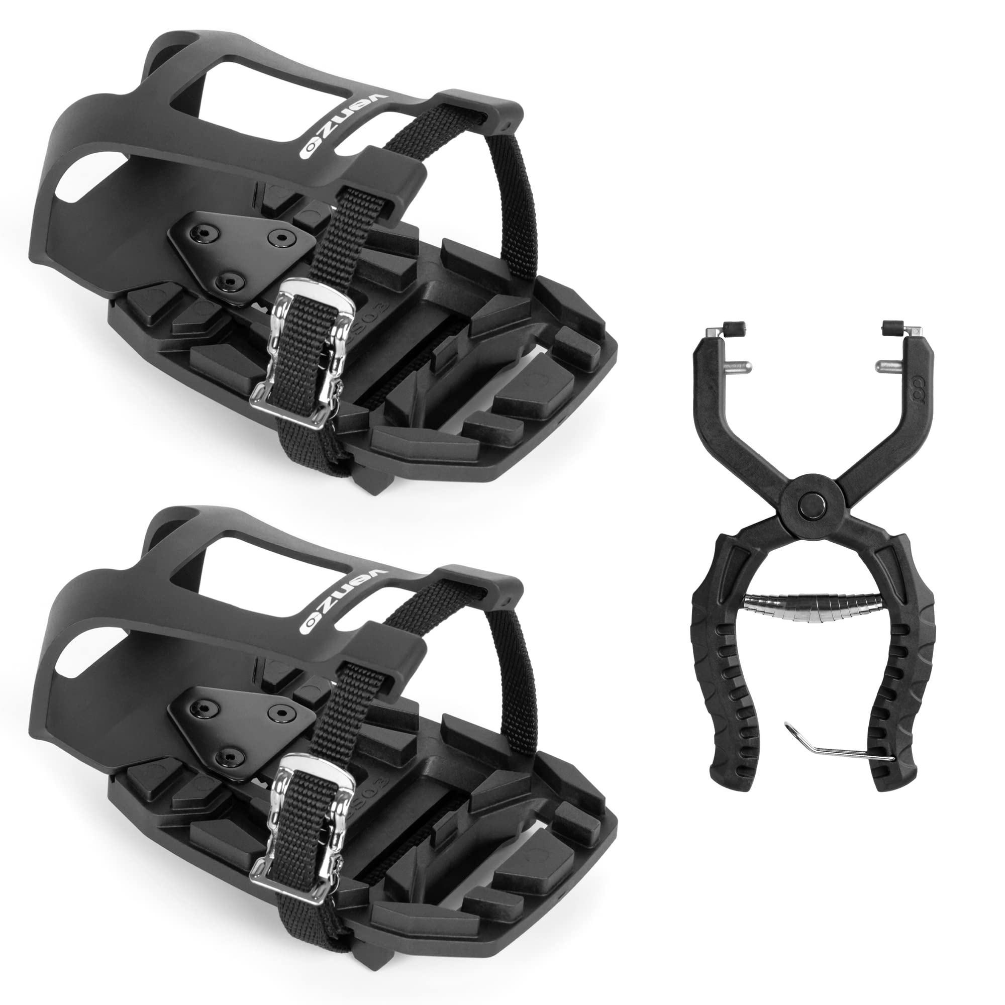 VenzoBike Bicycle Toe Clips Cage Indoor Exercise Spin Bike Pedal Adapters - Compatible with SPD-SL Pedal & Convert SPD-SL Pedals to Toe Clip Straps - Ride with Sneakers