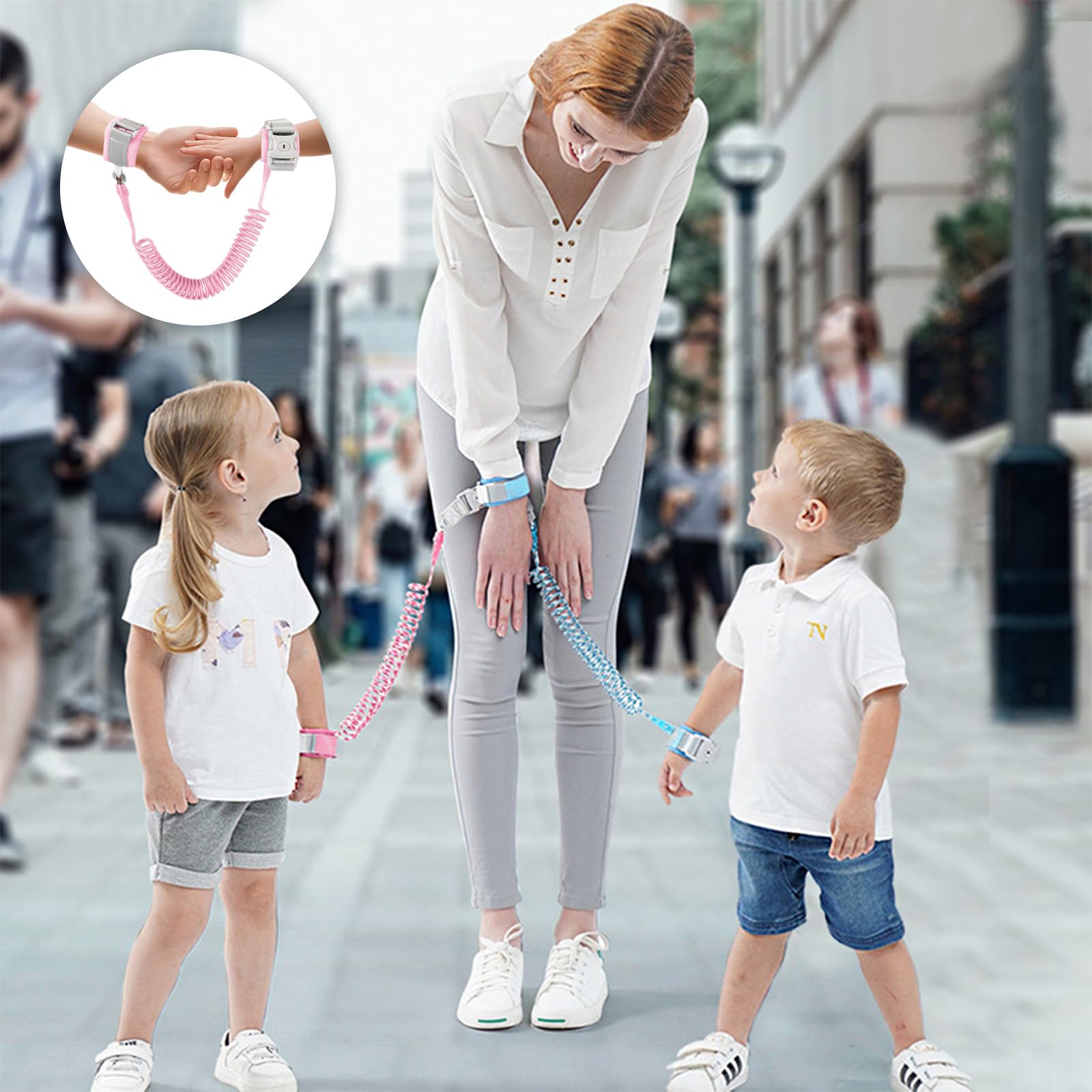Guinzaglio per bambini 2,5M con chiave Braccialetto anti-perso regolabile 360° Rosa
