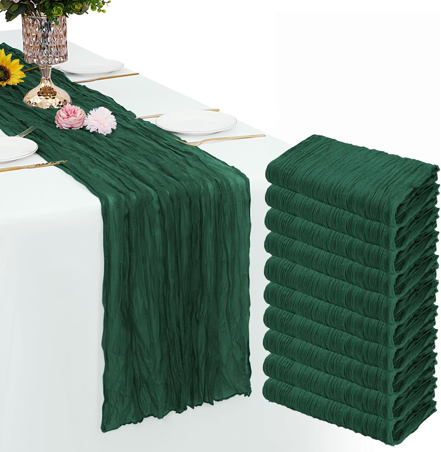 Emerald Green Cheesecloth Table Runner Gauze Rustic Sheer 35 x 70 inch Dark Green Cheese Cloth Table Runners for Wedding Party Bridal Shower Decor