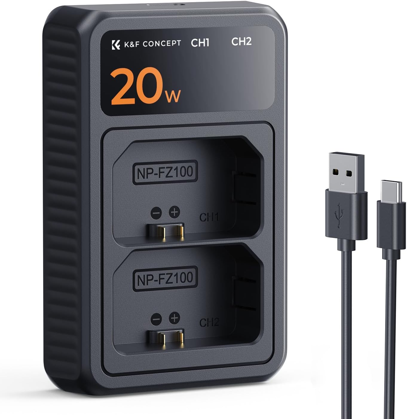 K&F CONCEPT NP-FZ100 Camera Battery LCD Screen Dual-Slot Fast Charger